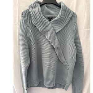 Talbots Woman Blue Colored Cotton Chunky Knit Shawl Collar Sweater Plus 3X